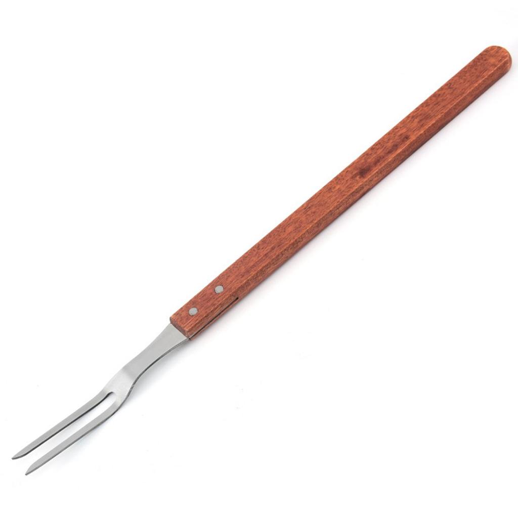 Oven Portable Stainless Steel Wooden Handle Meat Fork BBQ Accessories Carving Fork Barbecue Tool