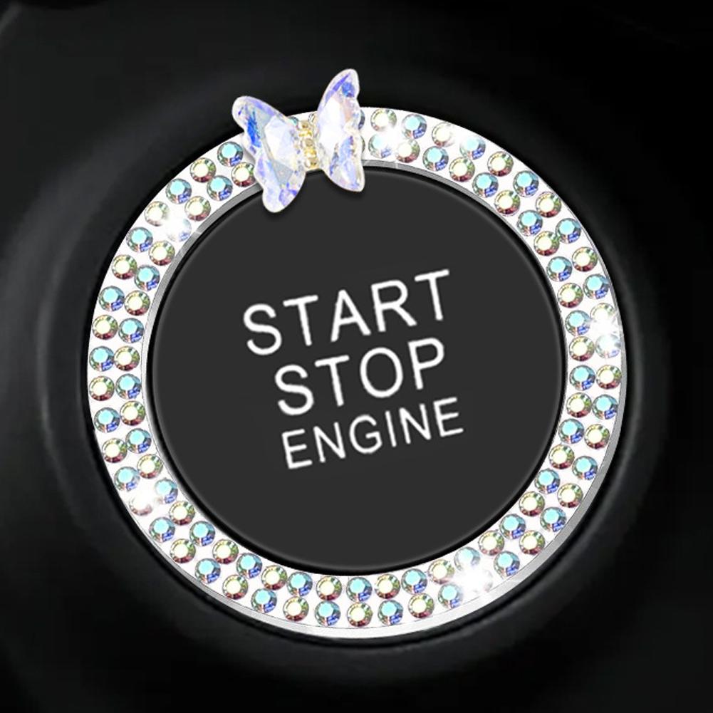 Kristall-Auto-Onekey-Startknopf-Dekorationsring mit Diamant-Strass-Kreis-Start-Stopp-Schalterring Auto-Innenausstattung
