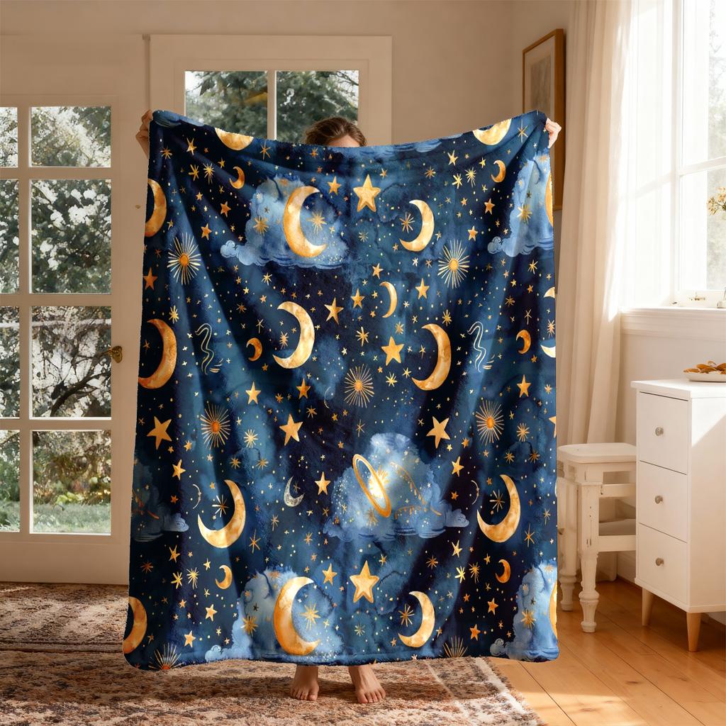 1pc Starry Night Themed Flannel Blanket - Large Size, Soft, Lightweight, and Warm, Suitable for All Seasons - Perfect for Beds, Sofas, Offices, Campin