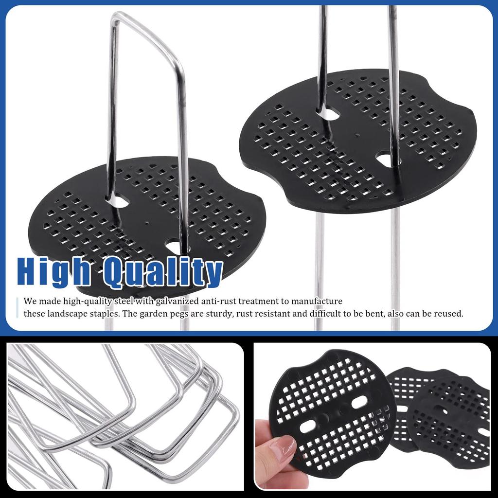 4/6 Inch Landscape Staples 11 Gauge Garden Staples, Galvanized Yard Lawn Stakes U-Shaped Pins Ground Anchors With 50 Gaskets