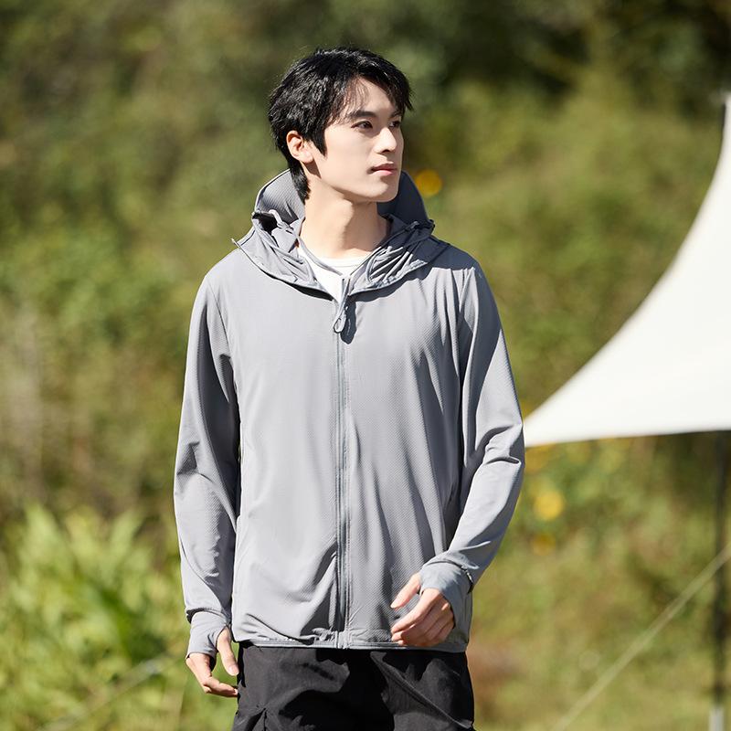Men’s Summer UPF50+ Sun Protection Jacket Wide Brim Hood UV Protection Lightweight Breathable Outdoor Fishing Sun Hoodie M