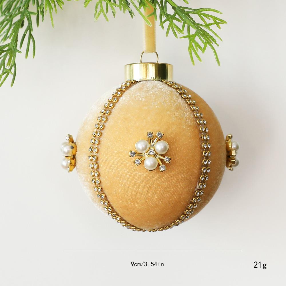 Velvet Finish Christmas Ball Ornament Rhinestone Trim Hanging Ball Ornament  Festive Decorations