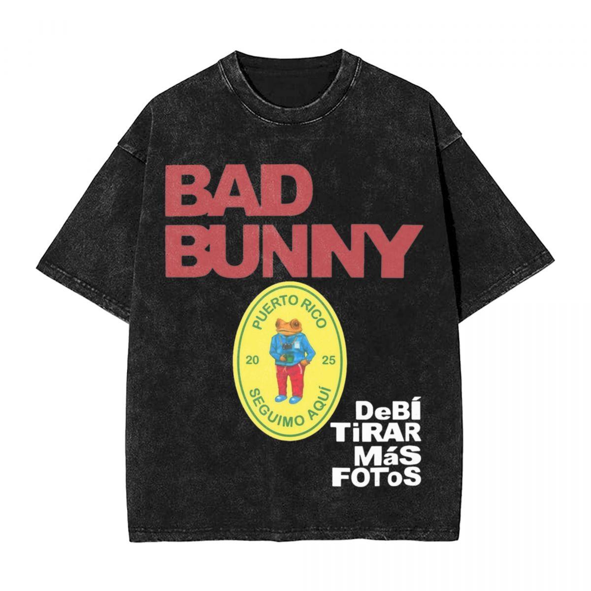 

Washed T Shirts DTMF Debi Tirar Mas Fotos T-Shirts Street Bad Bunny Album Short Sleeve Summer Men Women S