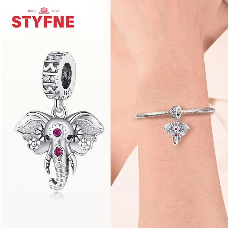 Copper Zirconium&Colorful Elephant Dangle Charm Fit Original Bracelet Diy Fine Jewelry Exquisite Gifts For Women