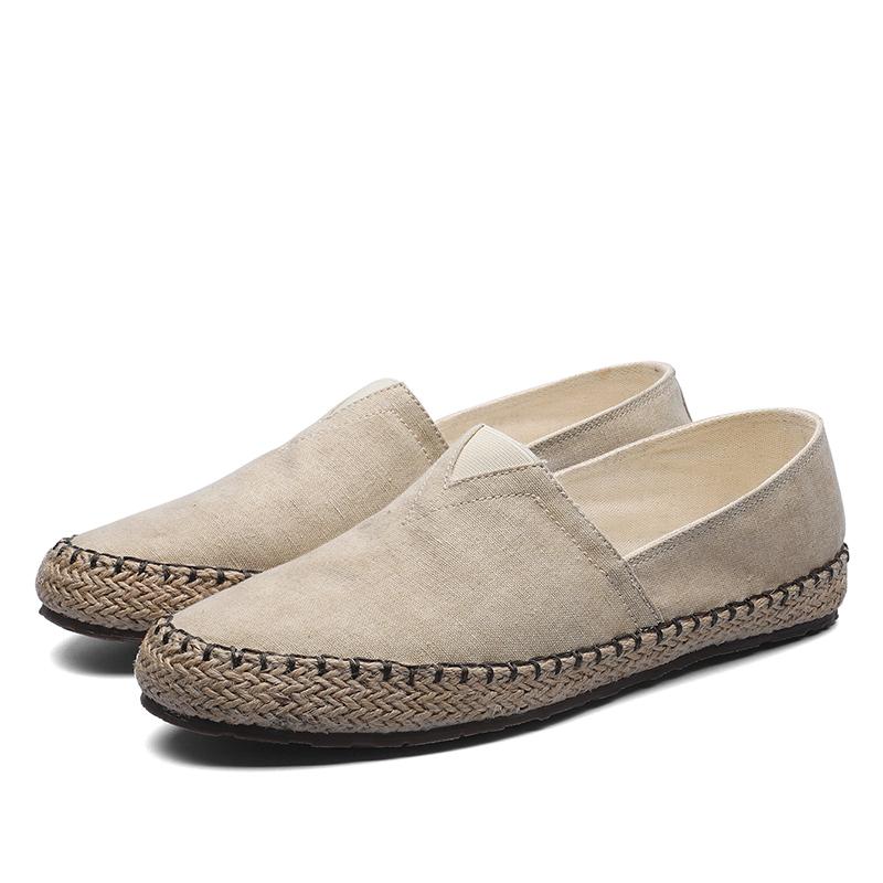 Man Espadrilles Hemp Canvas Flat Shoes Men Sewing Flax Shoes Slip On Loafers Casual Shoes Plus Size Fisherman Driving Footwear