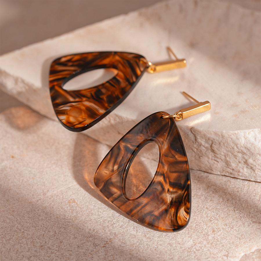 Винтажные треугольно-овальные геометрические серьги с серебряной иглой, серьги из смолы с эффектом размытия