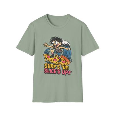 Unisex Softstyle Tişört Sörfçü Pizza Dalgalar Çılgın Eğlenceli Çizgi Film Grafik Yemek