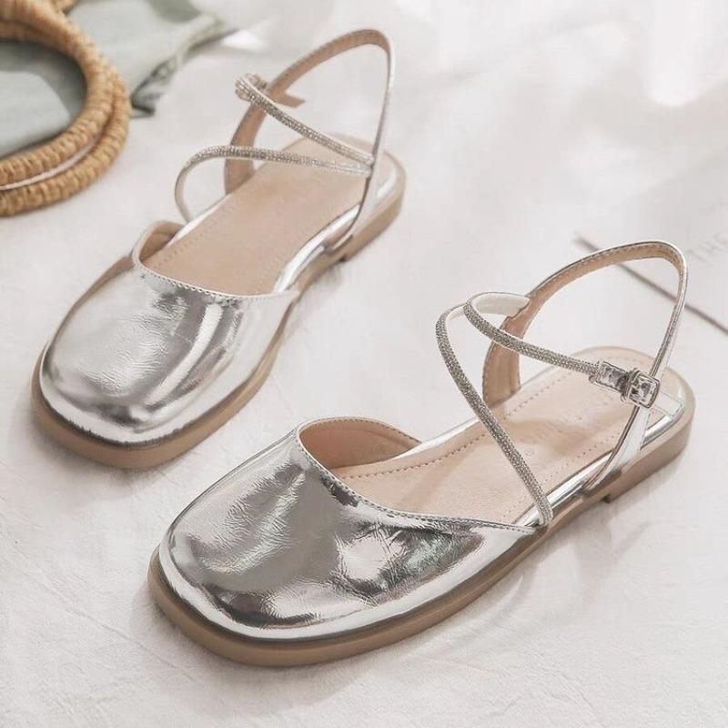 

Fashion French Chunky Heels Fashionable Women Summer New Style Popular Round Head Casual Mary Jane Shoes Ladies Designer Leather Sandals 40 серебряный