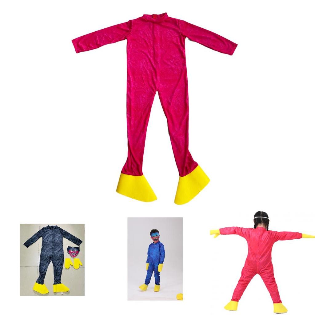 Barn Huggy Wuggy Poppy Playtime Cosplay Kostyme Bodysuit Jumpsuit Maske Hansker For Unisex