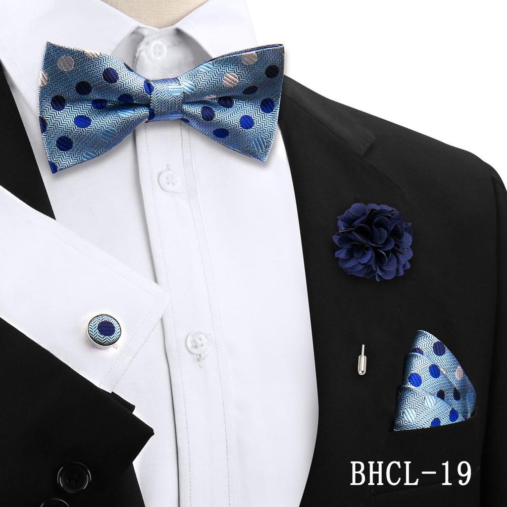 Korean Style 4-Piece Men's Bow Tie & Pocket Square Set for Weddings & Formal Events