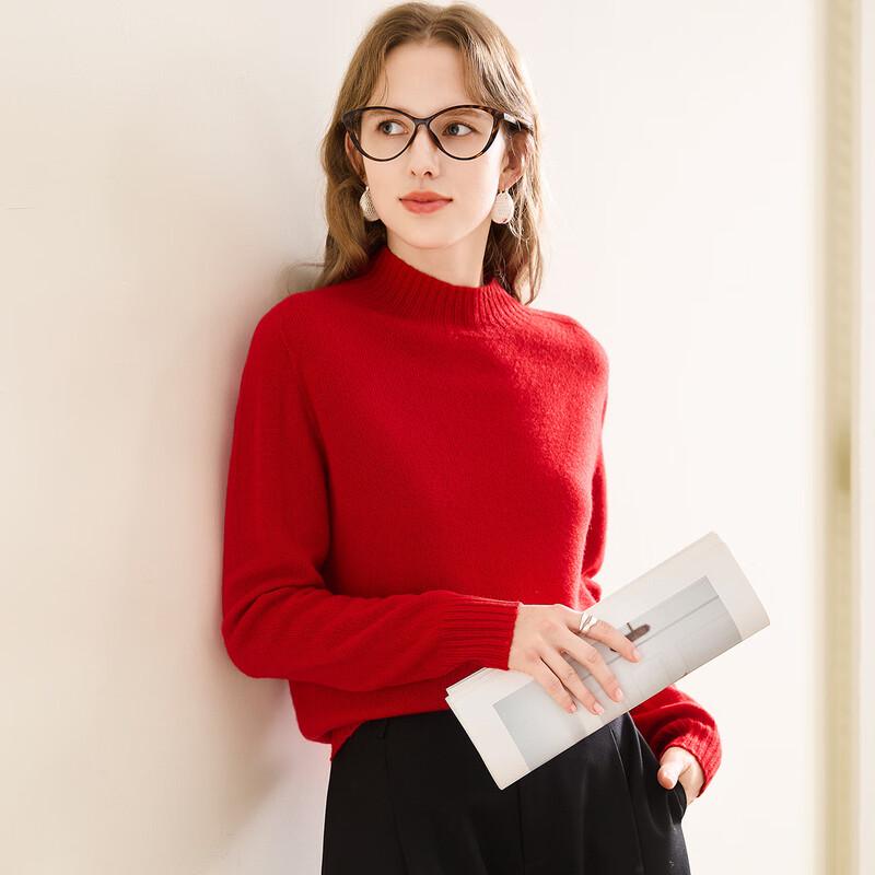 TUHUANG Women's Cashmere Wool Blend Half-High Neck Sweater
