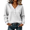 Women's Casual Long Sleeve Pullover Sweatshirt with V-Neck and Button, Loose Fit