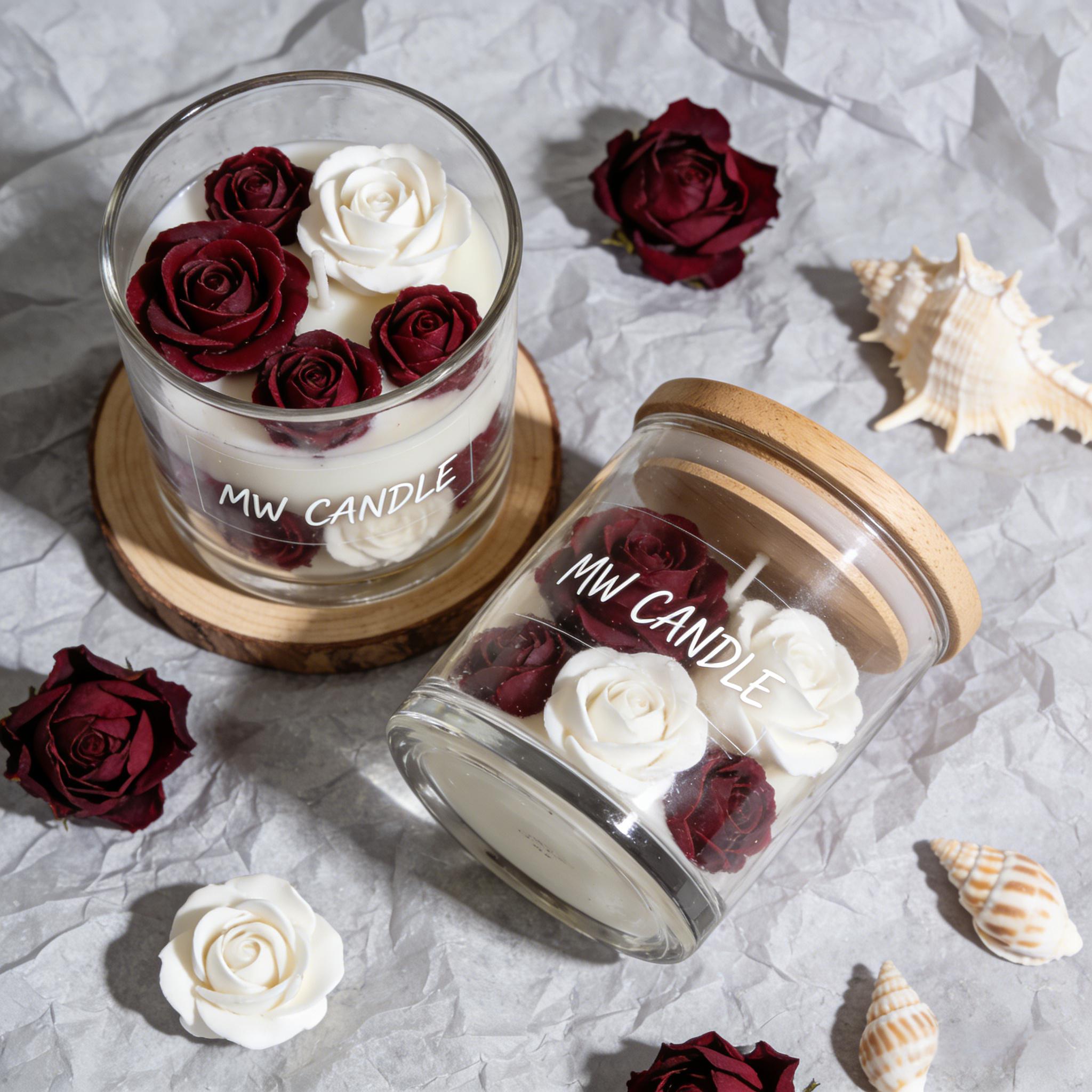 Eco-Friendly Soy Wax Scented Candle Natural Clean Burning Candle with Long Burn Home Decor & Gift Medium (6 -8 )&Rose белый