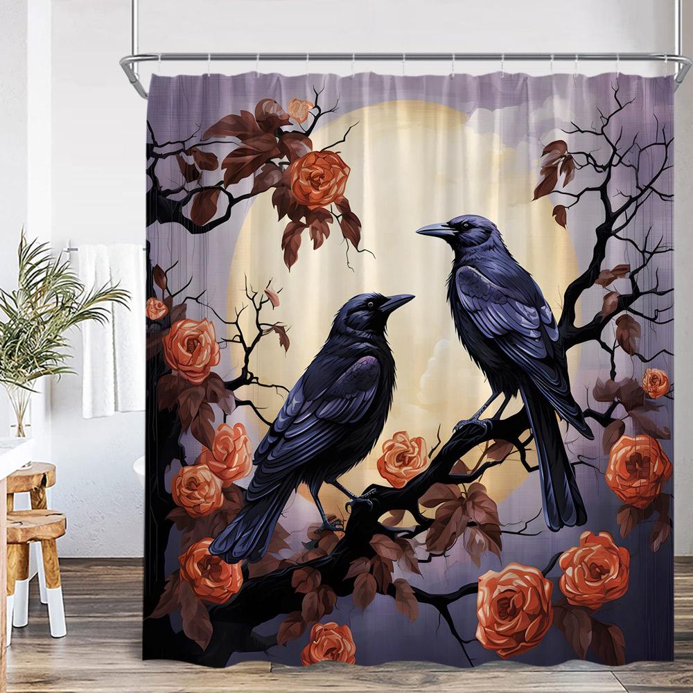 Tropical Leaf Parrots Shower Curtain Boho Vintage Floral Flower Hummingbird Plant Bathroom Decor Animal Print Modern Bath Curtai