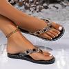 2025 Comfortable and Fashionable All-match Beach Shoes Non-slip Soft Bottom Casual Flip-flops Rhinestone Flat Slippers Size 42