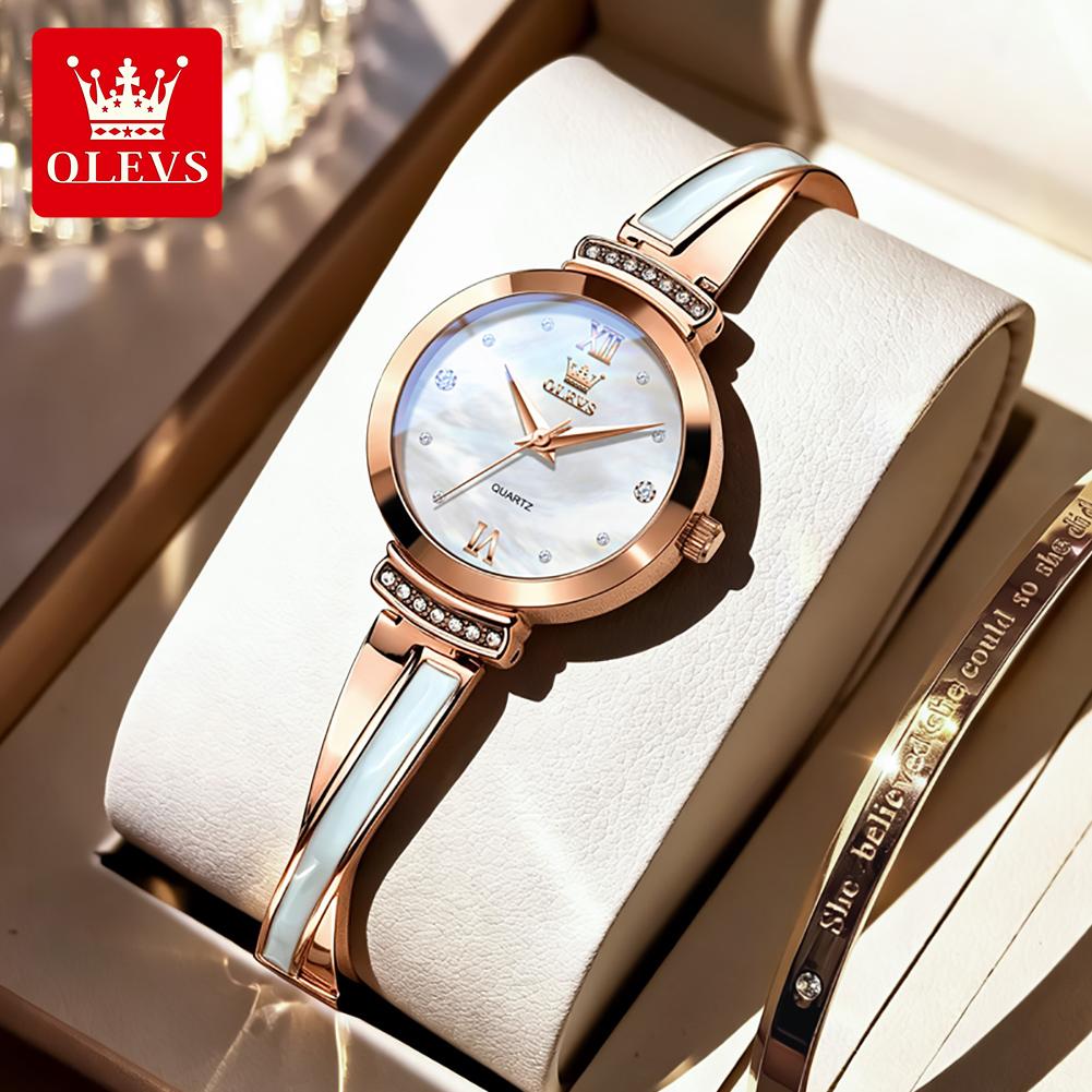OLEVS Quartz Watches for Woman Fashion Personality Original Steel Strap Bracelet Wristwatch Elegant Waterproof Ladies Watch 7140