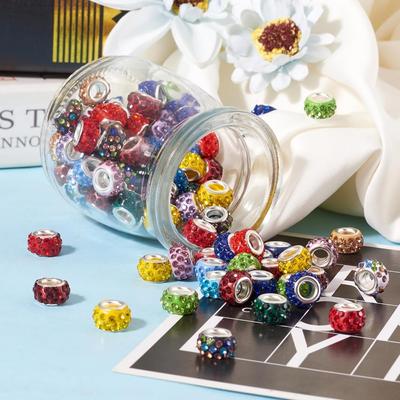 Perles Européennes Colorées à Gros Trou Argile Polymère Cristal Intercalaires Libres Breloques Coulissantes Conviennent aux Chaînes Serpent avec Bracelet en Métal Collier Fabrication de Bijoux