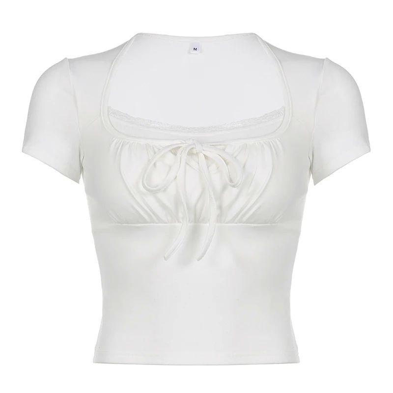 Tie Up Pleated Fake Two-Piece Top for Women Straps Pleating Fake Two-Piece Women