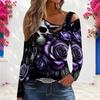 Women Plus Size Asymmetric Cutout Neck Cold Shoulder Fitted Long Sleeve Top Fire Motorcycle Printed Orange Black