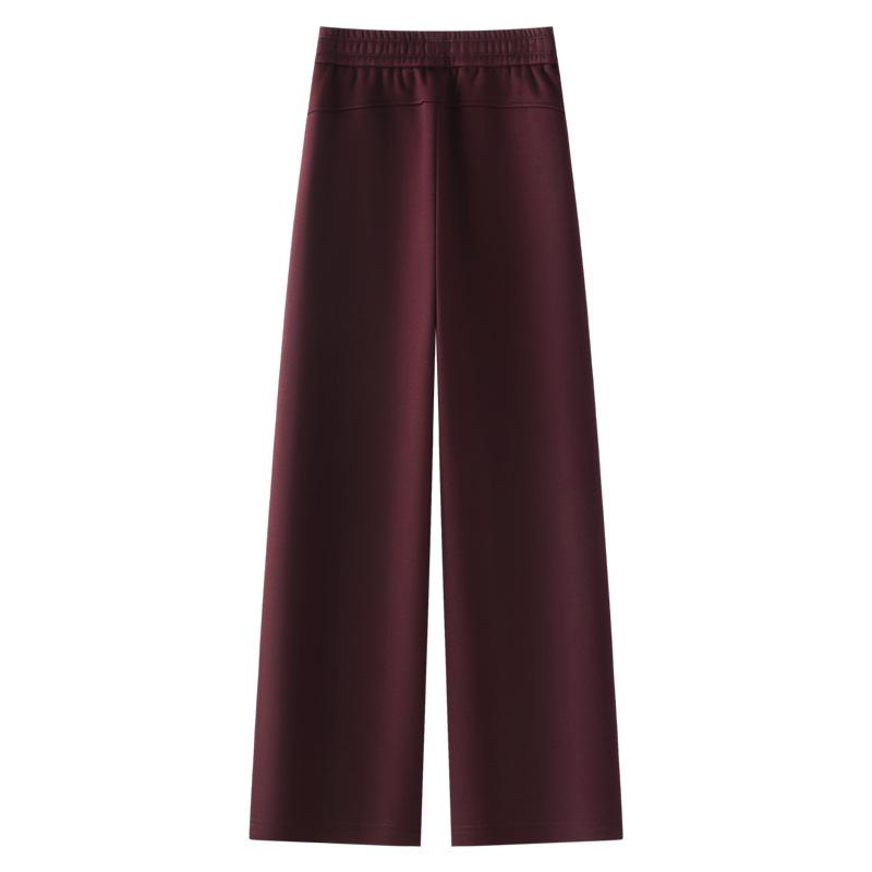 Ancola Women's 2024 Red Fleece-Lined Wide-Leg Sweatpants - Autumn/Winter Casual Straight-Leg Trousers.