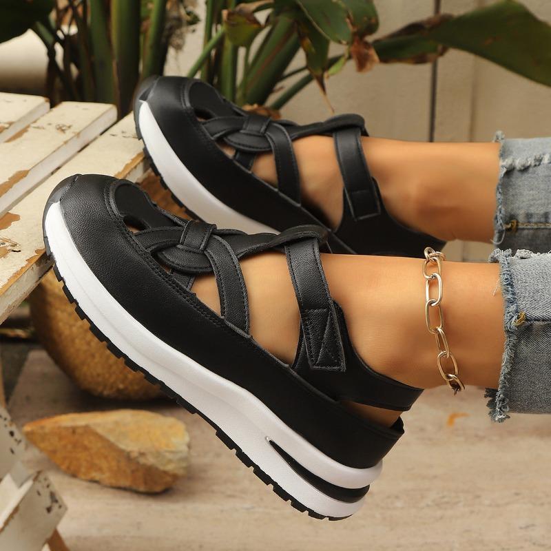 New Large Size Wedge Heel Sandals Women's Bag Head Hollow Breathable Women's Muffin Thick Sole Velcro Women's Sandals