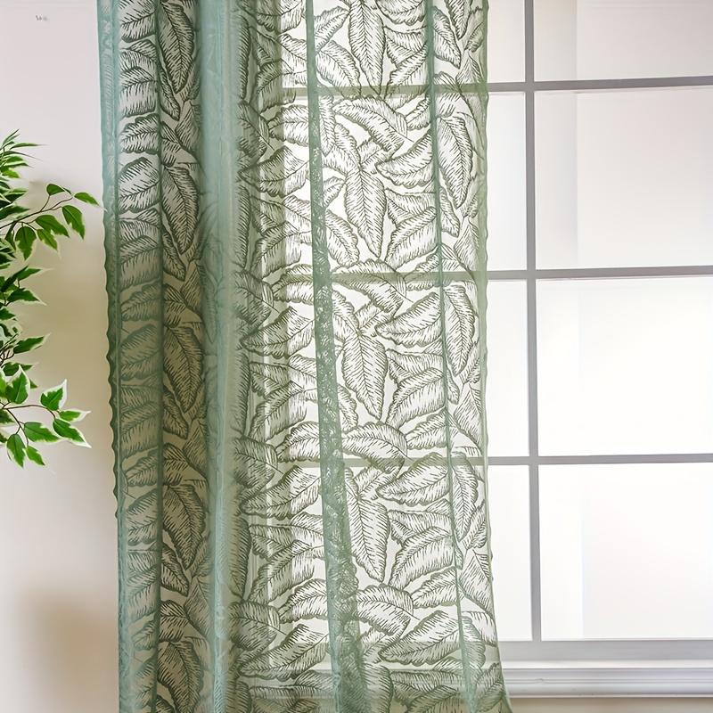 1 Panel French Country Green Leaf Print Semi-Sheer Gauze Curtain with Grommet Top Curtains For Living Room, Curtains For Bedroom, Sheer Curtains