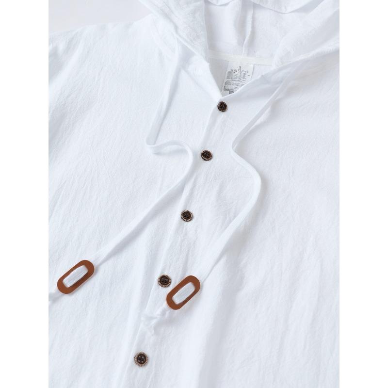 Men's Hooded Linen Blend Shirt, Loose Fit Button-Up Shirt, Long Sleeve Wrinkle-Free Moisture Wicking Casual Top