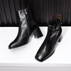 Neue Herbst- und Winter-Französische Retro-Quadratkopf-DickeAbsatz-Kurzstiefel Temperament Seitenreißverschluss Mode Stiefel
