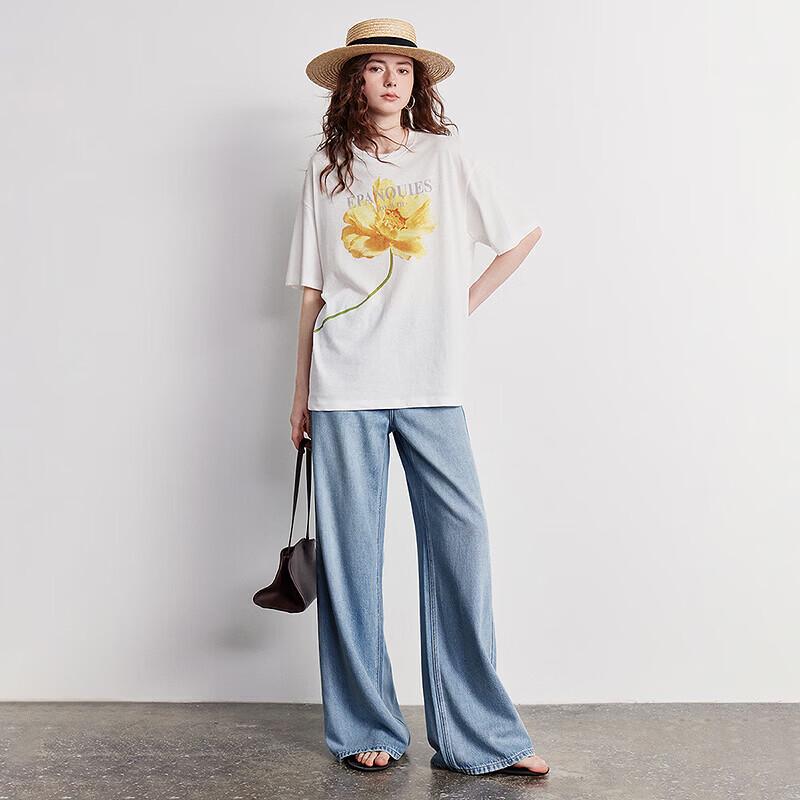 Chuyu JiaoDian Women's Floral Embroidered Wide-Leg Jeans