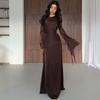  autumn new European and American Amazon cross-border round neck irregular long-sleeved top fishtail skirt set