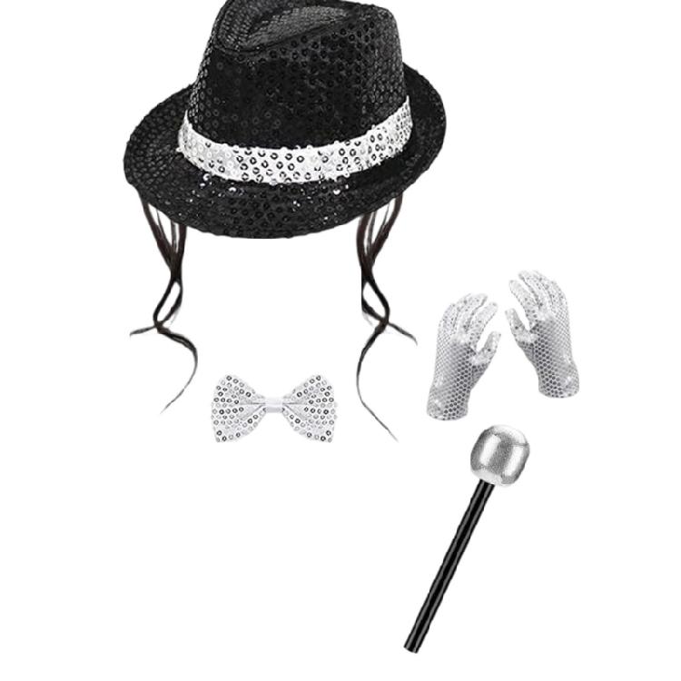 Tanzstern Kostüm 80er 90er Beliebte Bühnenoutfits Rockstars Kostüm Hosenträger Fliege Handschuhe Perückenkappe Halloween Kostüme