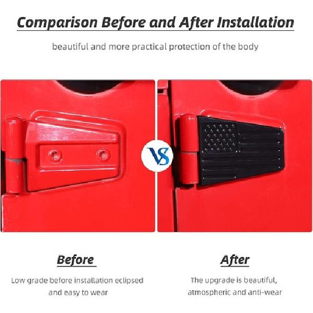 US Flag Exterior Door Hinge Cover Trim For Jeep Wrangler JK 2007-17 Accessories