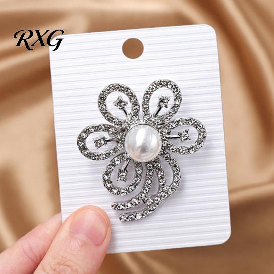 Suit Lapel Brooch Faux Pearl Rhinestone Flower Brooch, Hollow Floral Pin Durable for Wedding Bridal Shower, Women Girls Clothing Jewelry Accessories