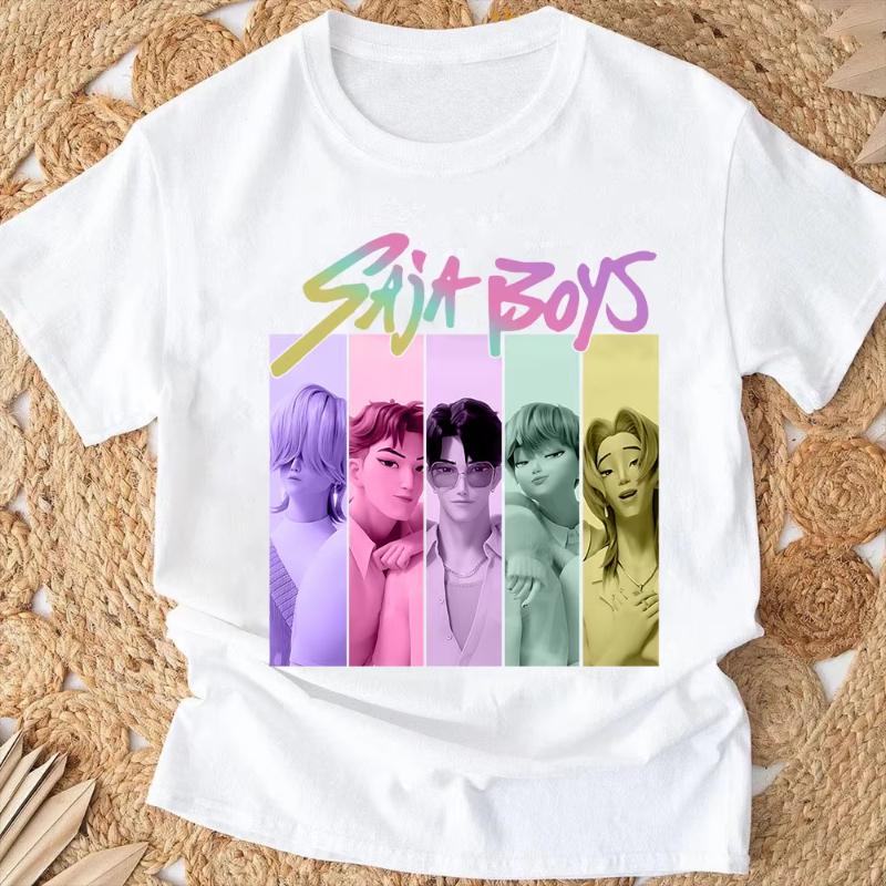 

New 2025 Movie KPop Demon Hunter Summer Short Sleeve T-Shirt Cotton Loose Casual Loose-fitting Boys and Girls Family Top M