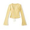 Women's Long Sleeve Lace Trim V-Neck Bell Sleeve Slim Fit Top for Autumn/Winter