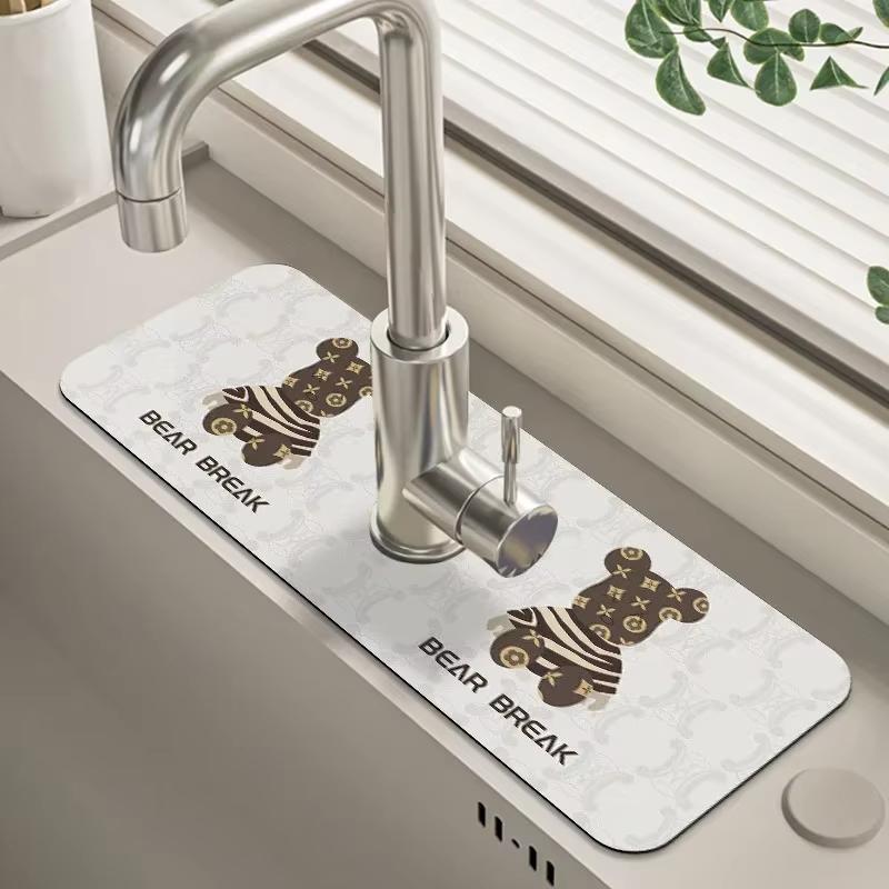 VIKAMA Cartoon Cute Faucet Mat Kitchen Super Absorbent Mat Coffee Machine Drain Mat Drying Mat Quick-Drying Bathroom Drain Mat