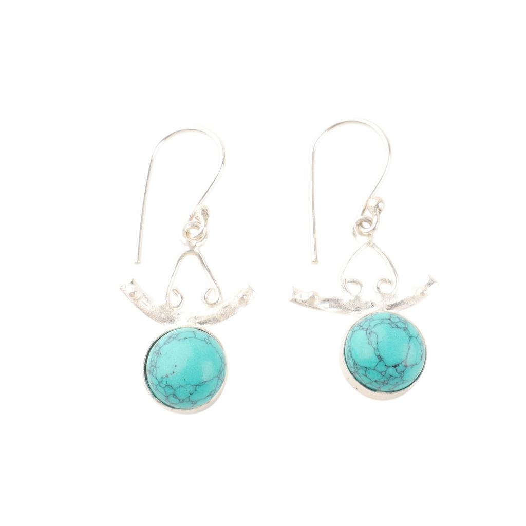 Blue Turquoise Gemstone 925 Sterling Silver Jewelry Earrings 1.63" Gift For Wife EE-152-35