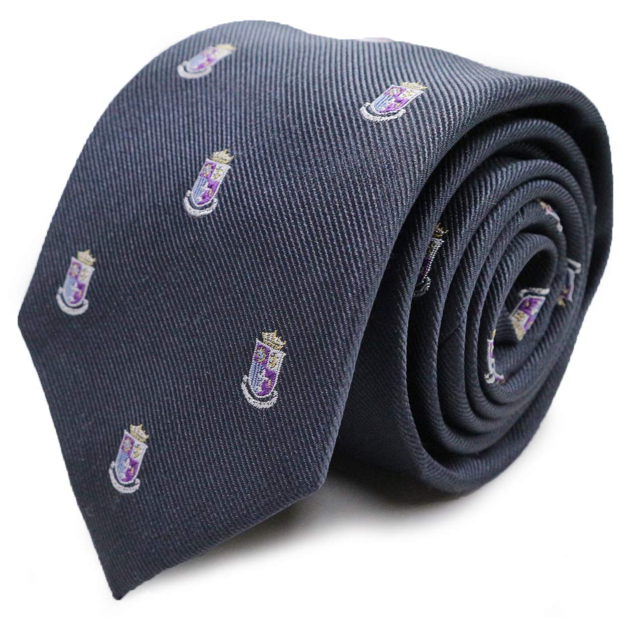 [Michiko London] Brand Necktie, 100% Silk, Jacquard Weave, Crest Emblem Pattern, Patch (Pattern B: Gray)