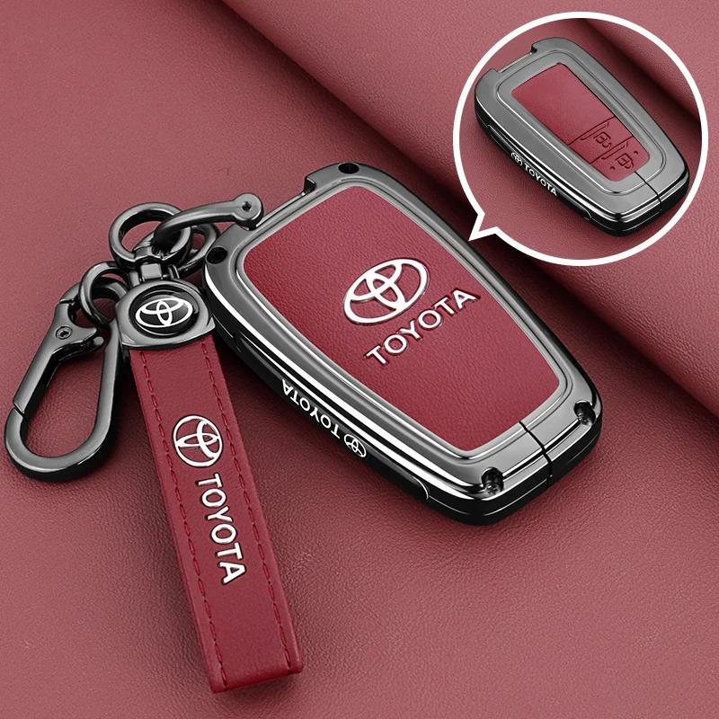 Leather Car Key Case Cover Shell for Toyota Alphard Crown Vellfire Previa - Anti-Scratch Key Protector with Keychain