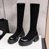 (Leather) 2025 new platform boots boots women's elastic and thin knee short boots thick heel medium boots