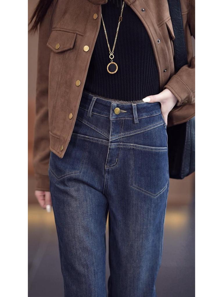 Brand Women's 2025 Autumn/Winter Velvet-Lined Skinny Jeans for Petite Figure