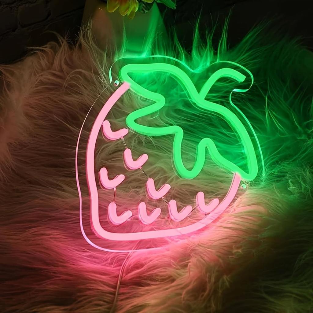 Strawberry Neon Sign, Girly Room Decoration Aesthetic Led Neon Signs, Strawberry Room Decoration Dessert Shop Decoration Neon Light Sign 11.81″ ×