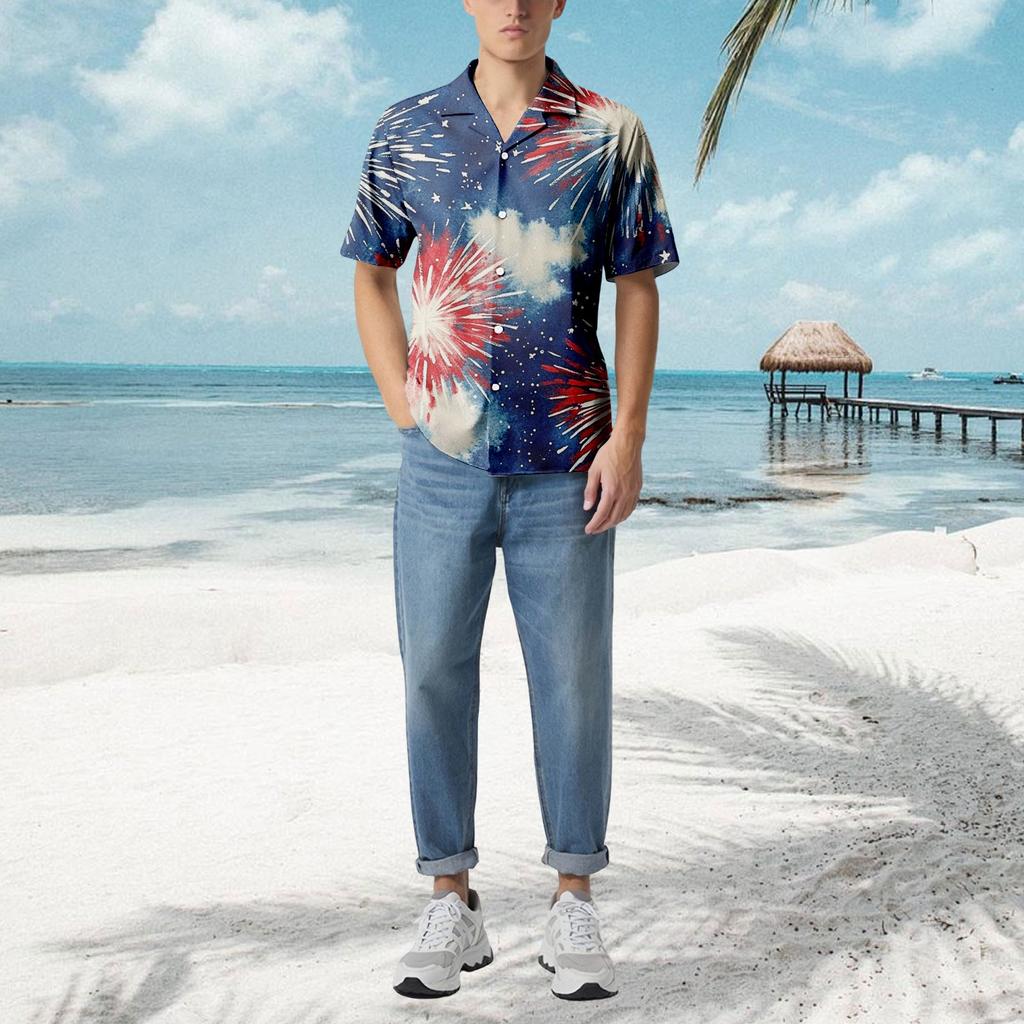 Uformell løs kortermet skjorte for menn Motetrykt skjortetopp