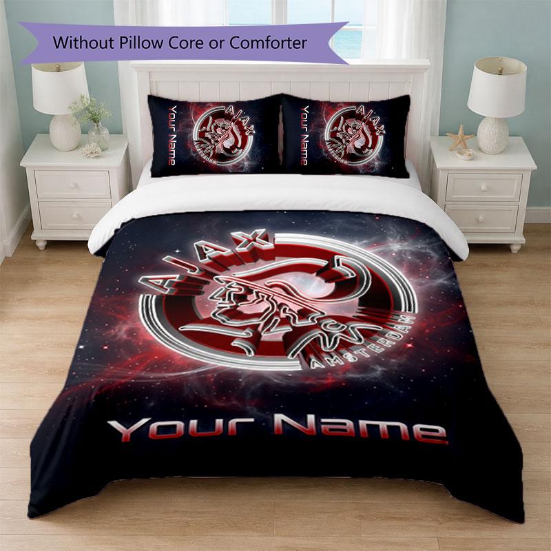 Ajax Amsterdam Custom Name Text Bedding Set 1 Duvet Cover+2 Pillowcases Soccer Logo Personalized Gift For Special Occasion Bedroom Decor