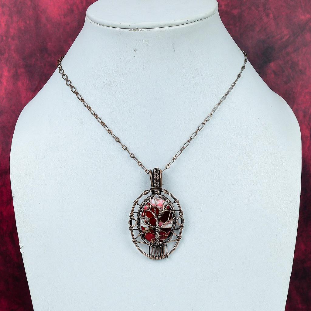 Tree Of Life Kingman Red Mohave Copper Turquoise Pendant Copper Wire Wrap Jewelry