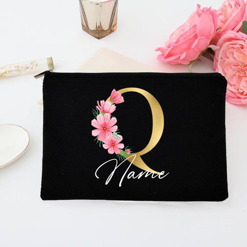 Personalized Makeup Bag Custom Initial with Name Bridal Cosmetic Case Monogram Toiletries Pouch Wendding Gifts for Bridesmaid