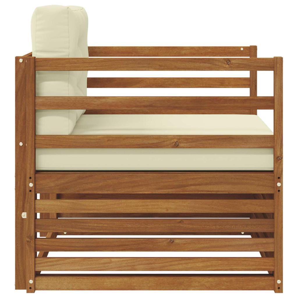 Outdoor Sofa Solid Acacia Wood and Polyester Natural and Cream