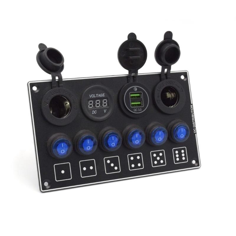 Weatherproof 6 Way 12V Push Button Panel With Illuminated Battery Display For Automobile Boat Trailer