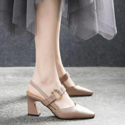 Women's Summer Square Toe Backless Sandals with Chunky Horseshoe Heels