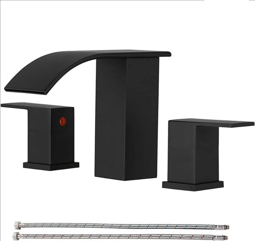 Bathroom Waterfall 3 holes Basin Faucet, 2 Handles Cold Hot Water Mixers Sink Taps